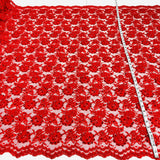Beaded Corded Lace Fabric - Red Floral Embroidery, 49" Width (1 Yard)