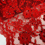 Beaded Corded Lace Fabric on Polyester Net Mesh