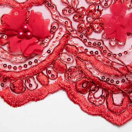 1 Yard Tulle Lace Fabric with 3D Embroidered Applique Design, 52" Wide