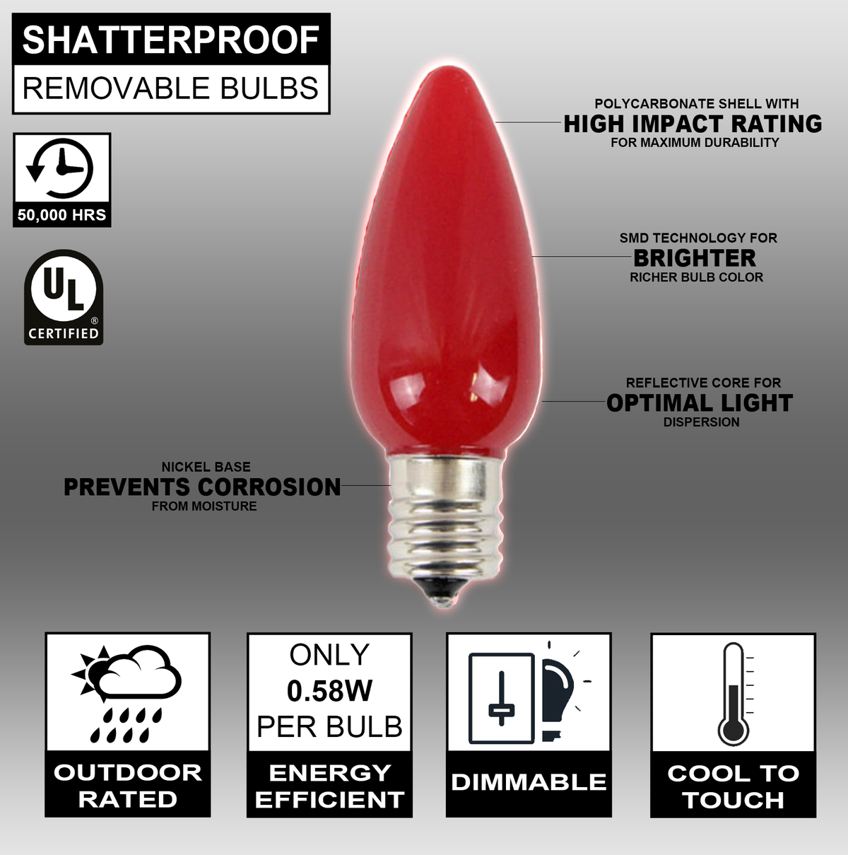 C9 Wonderful LED SMD Bulb (25 bulbs/bag) - Frosted, Red