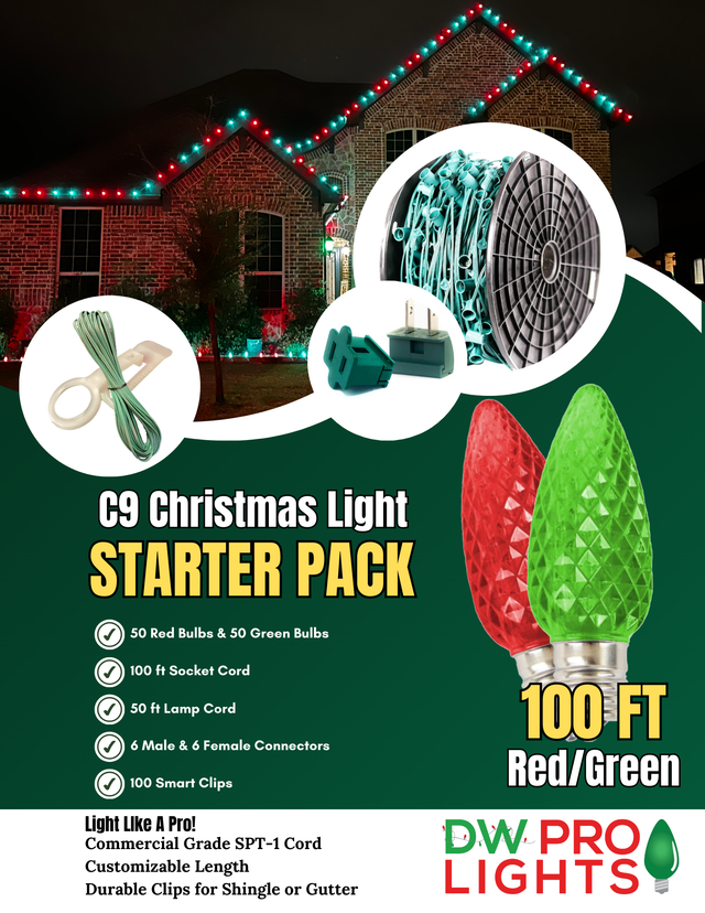 100' Outdoor Christmas Lighting Kit - Red/Green