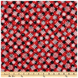 Quilting Cotton Red Plaid & Snowflakes Christmas Fabric