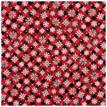 Quilting Cotton Red Plaid & Snowflakes Christmas Fabric