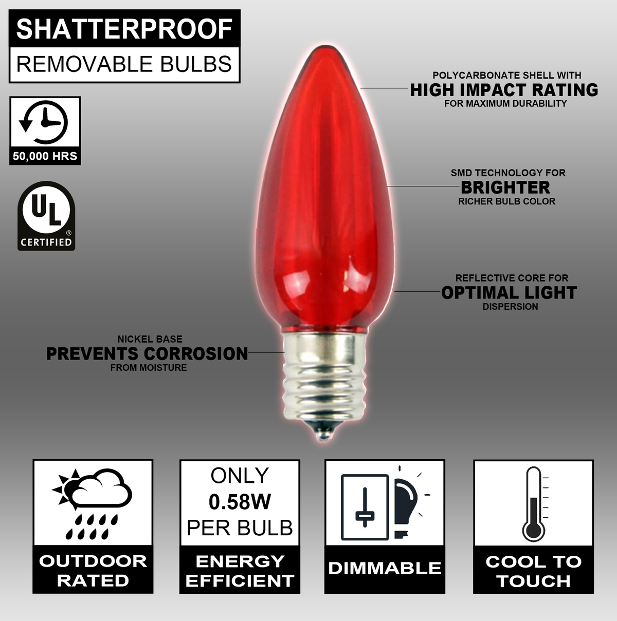 C9 Wonderful LED SMD Bulb (25 bulbs/bag) - Smooth, Red