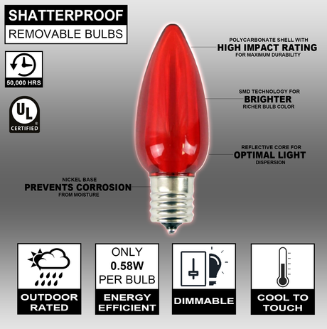C9 Wonderful LED SMD Bulb (25 bulbs/bag) - Smooth, Red