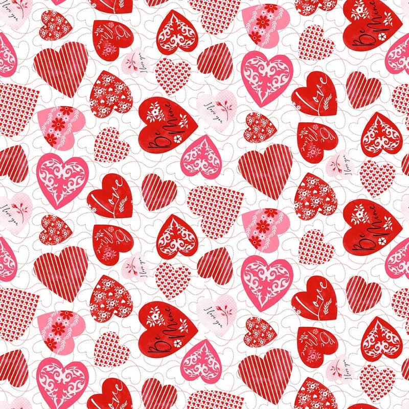 Quilting Cotton Red Tossed Large Hearts Henry Glass
