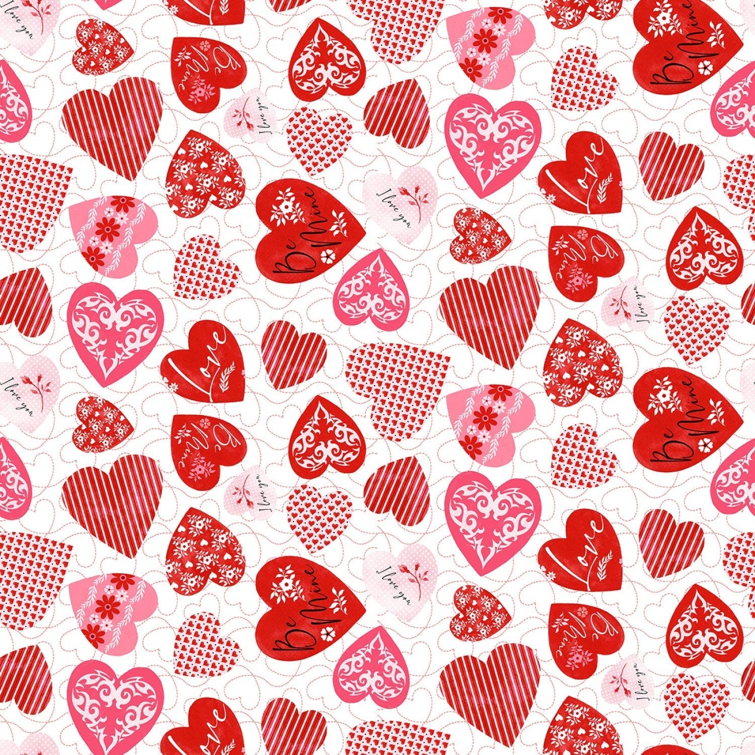 Quilting Cotton Red Tossed Large Hearts Henry Glass