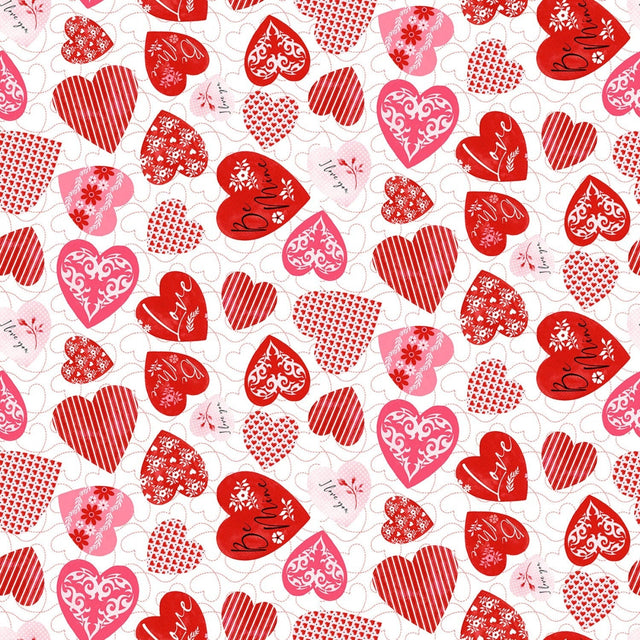 Quilting Cotton Red Tossed Large Hearts Henry Glass