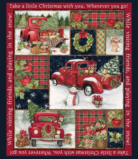 Fabric Panel Red Truck Collage Christmas Susan Winget Collection In Holiday