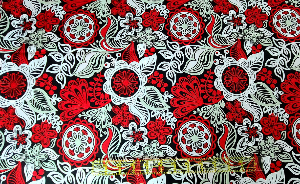 Quilting Cotton Red and White Floreo Floral Brother Sister Design Studio