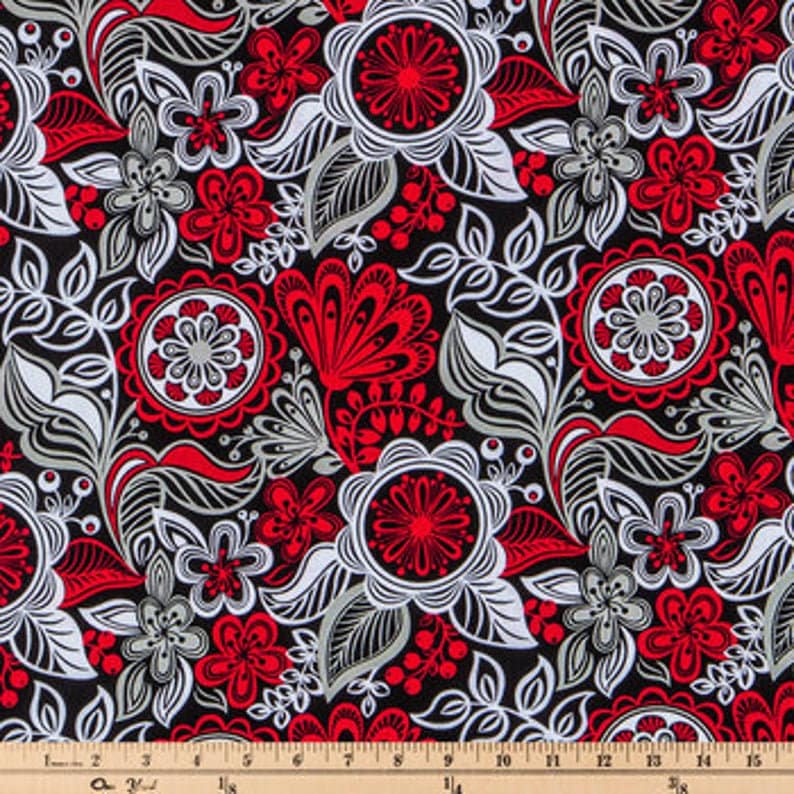 Quilting Cotton Red and White Floreo Floral Brother Sister Design Studio