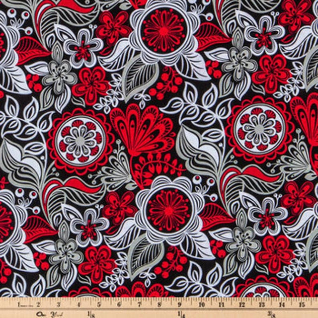 Quilting Cotton Red and White Floreo Floral Brother Sister Design Studio