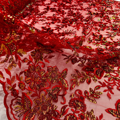 Beaded Sequined Floral Lace Fabric