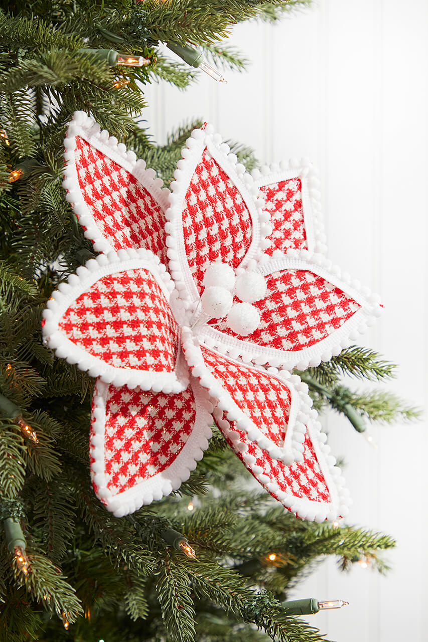 19" x 12" Red & White Polka Dot Poinsettia Stem