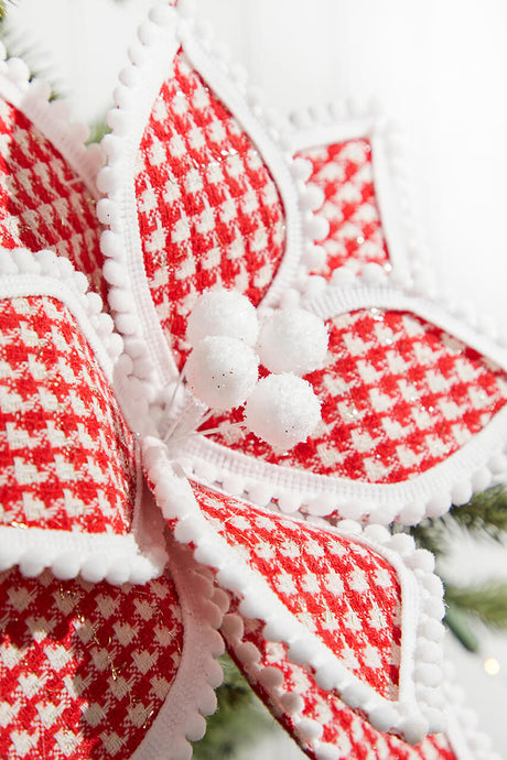 19" x 12" Red & White Polka Dot Poinsettia Stem