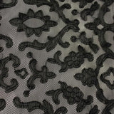 Renee Embroidered Mesh Polyester Spandex Fabric - Pink/Black, Ivory/White, Black/Black, Olive/Black, Arabian/Black, Orange/Black, Plum/Black, 54" Cut Width, 50" Usable Width (1 Yard)