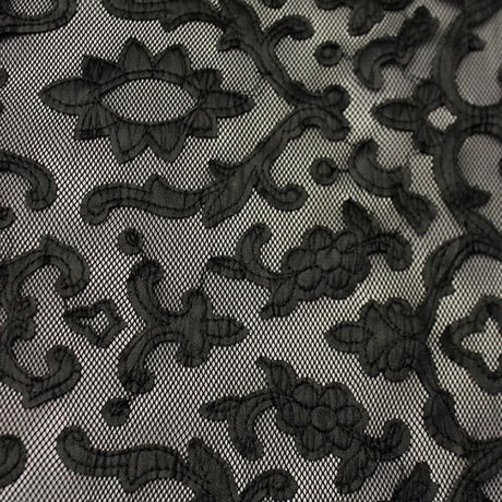 Embroidered Mesh Black Fabric