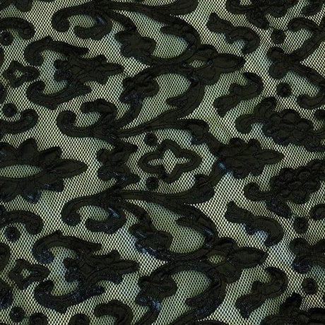 Renee Embroidered Mesh Polyester Spandex Fabric - Pink/Black, Ivory/White, Black/Black, Olive/Black, Arabian/Black, Orange/Black, Plum/Black, 54" Cut Width, 50" Usable Width (1 Yard)