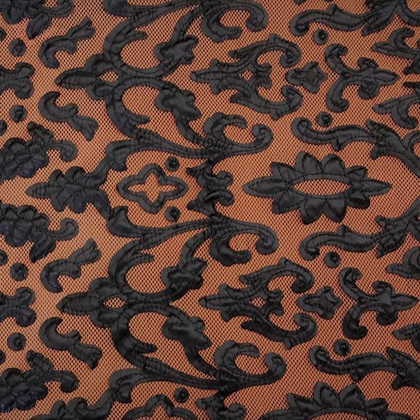 Renee Embroidered Mesh Polyester Spandex Fabric - Embroidered Pleather, 54" Cut Width, 50" Usable Width, 180 Gsm (1 Yard)