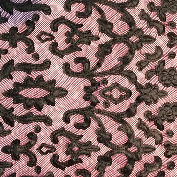Renee Embroidered Mesh Polyester Spandex Fabric - Embroidered Pleather, 54" Cut Width, 50" Usable Width, 180 Gsm (1 Yard)