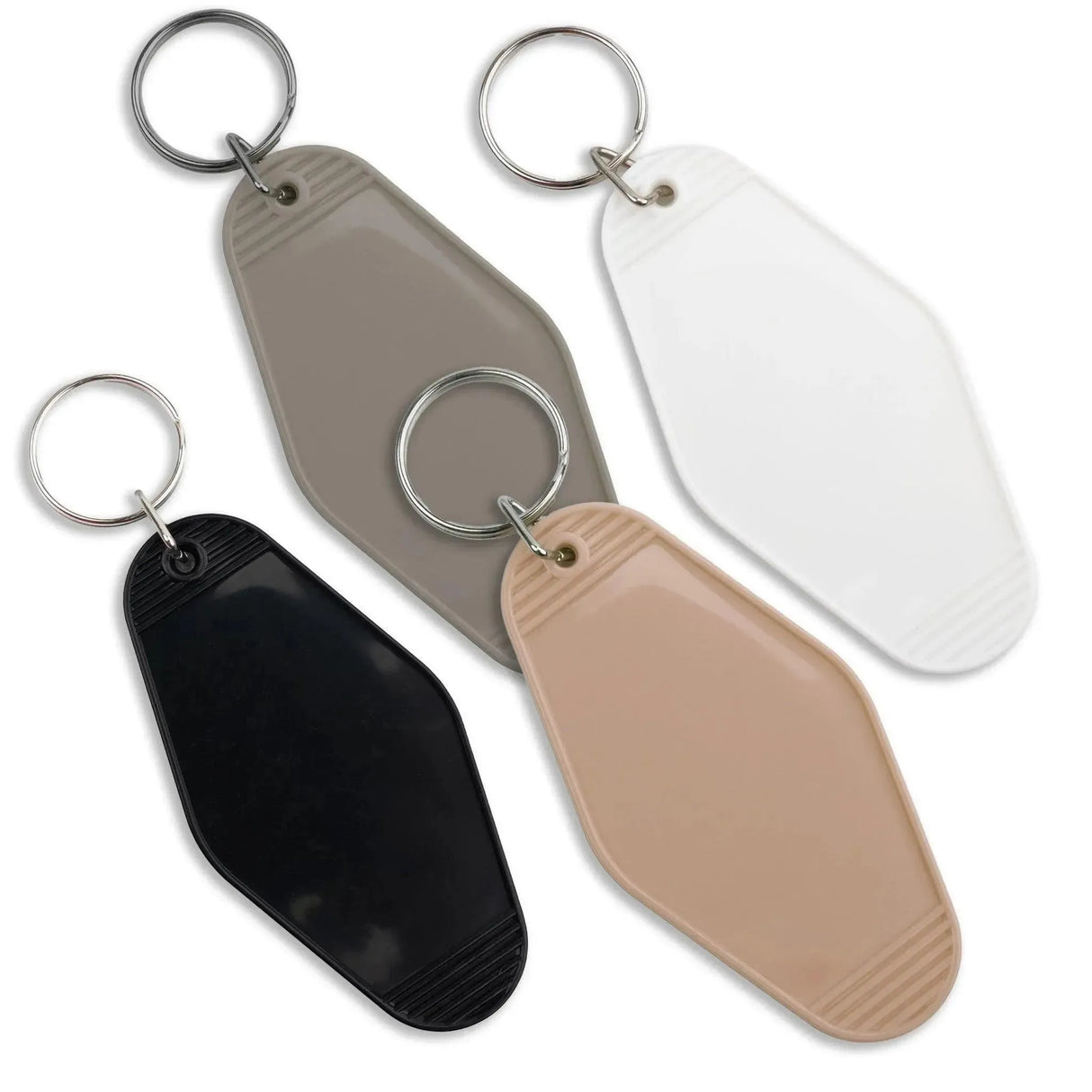 Retro Motel Keychain with Silver Ring - White (4 per Set)