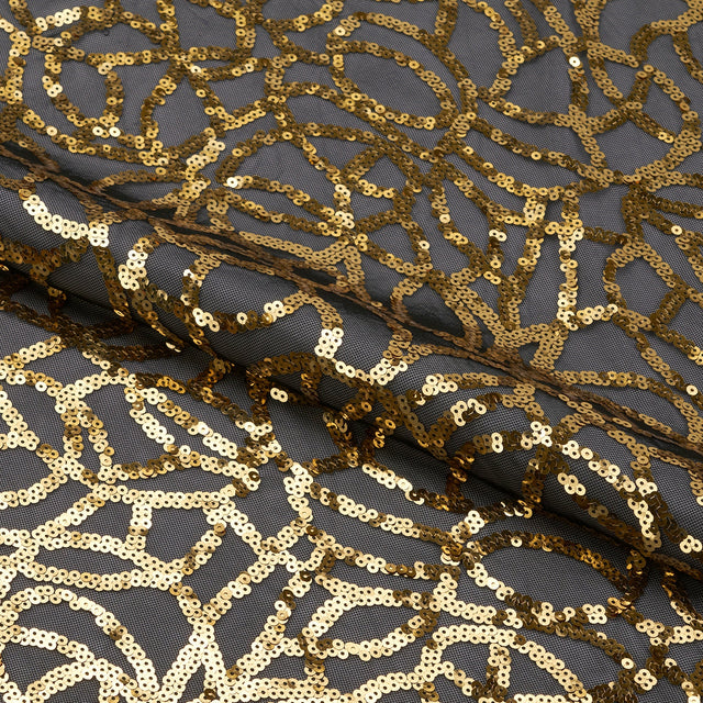 Revolve Sequin On Stretch Mesh Fabric - Black/Gold, Black/Rose Gold, Black/Silver, 46" Width (1 Yard)