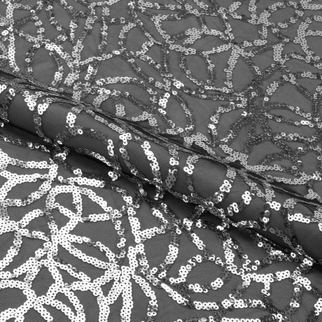 Revolve Sequin On Stretch Mesh Fabric - Black/Gold, Black/Rose Gold, Black/Silver, 46" Width (1 Yard)