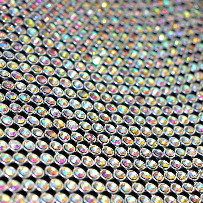 Rhinestone Aluminum Scale Mesh Fabric - Iridescent, Scale Pattern, 21" X 62" (1 Piece)