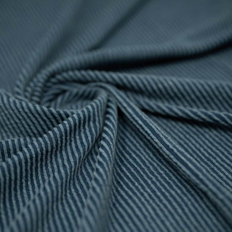 Rib Knit Polyester Rayon Spandex Fabric - Poseidon Blue, 4-Way Stretch, 51" Width (1 Yard)