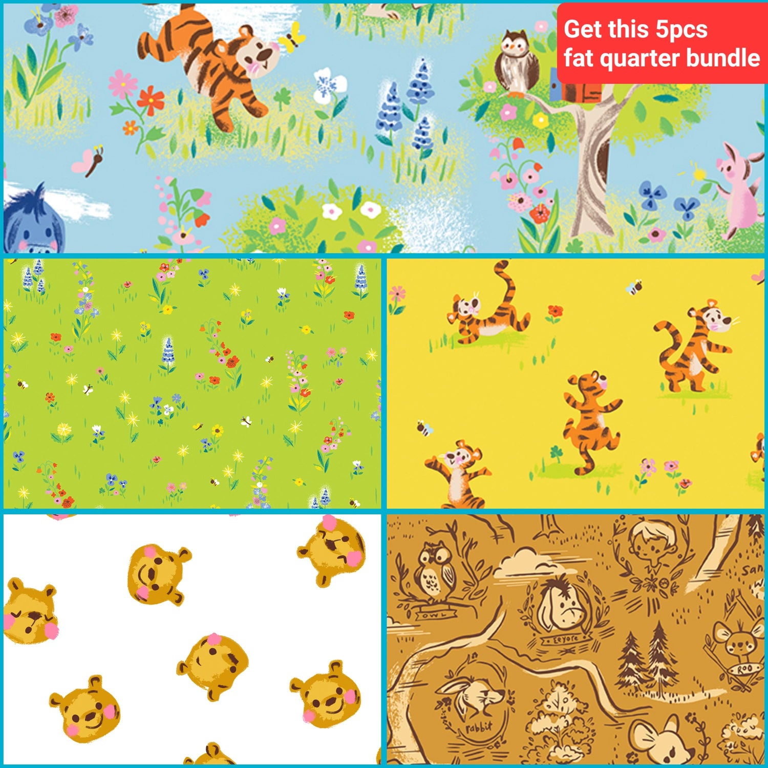 Fat Quarter Bundle 100 Aker Woods Winnie the Pooh Riley Blake