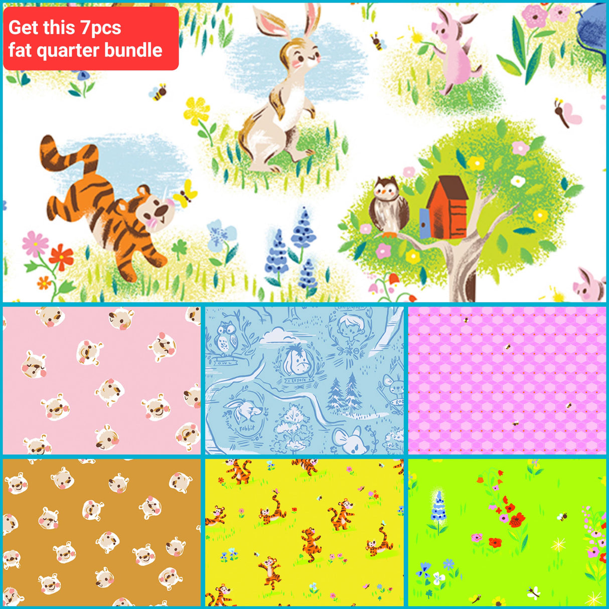 Fat Quarter Bundle 100 Aker Woods Winnie the Pooh Riley Blake
