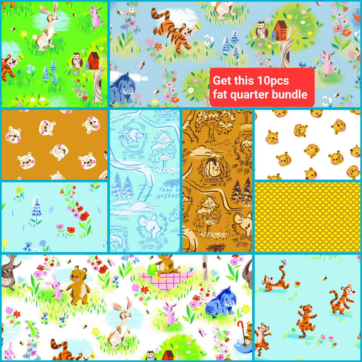 Fat Quarter Bundle 100 Aker Woods Winnie the Pooh Riley Blake
