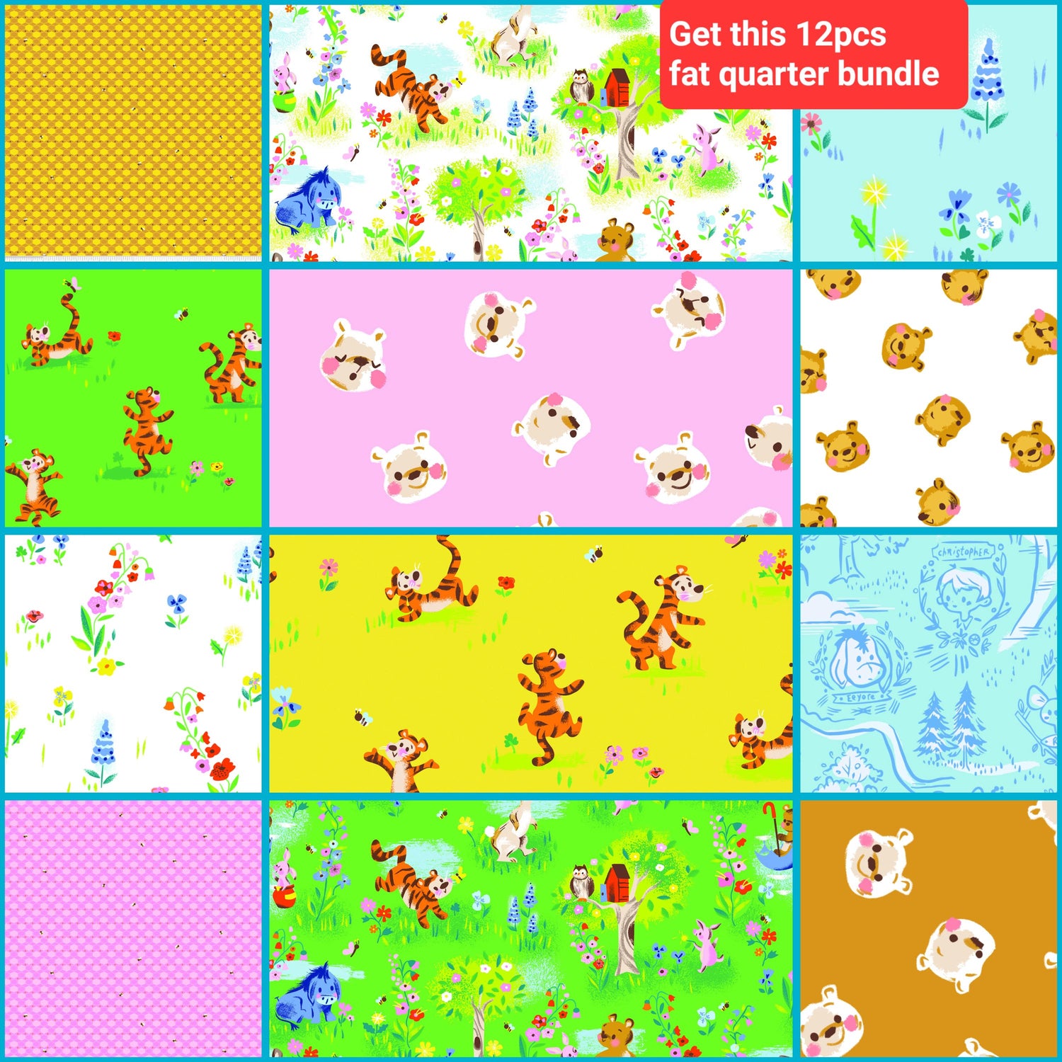 Fat Quarter Bundle 100 Aker Woods Winnie the Pooh Riley Blake