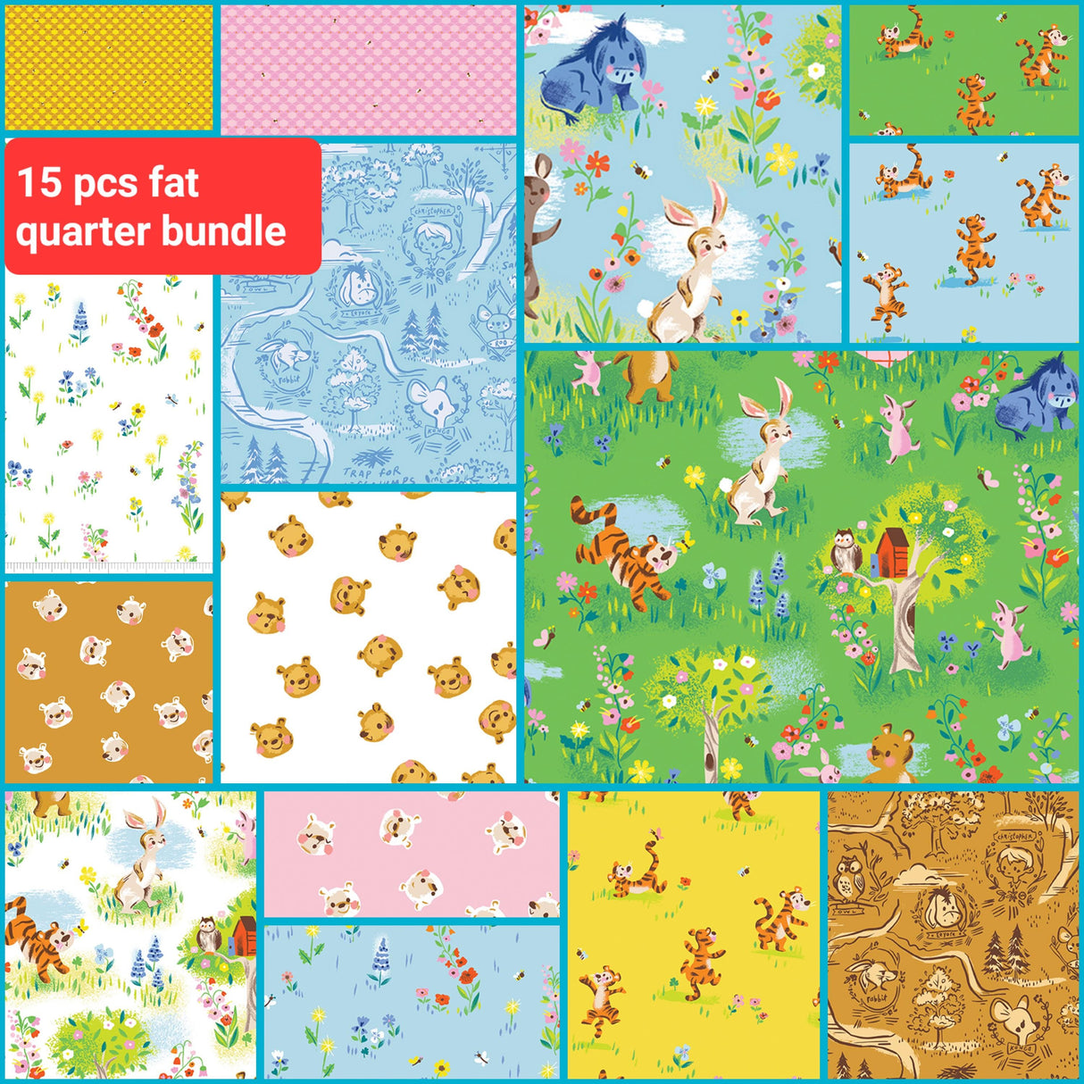 Fat Quarter Bundle 100 Aker Woods Winnie the Pooh Riley Blake