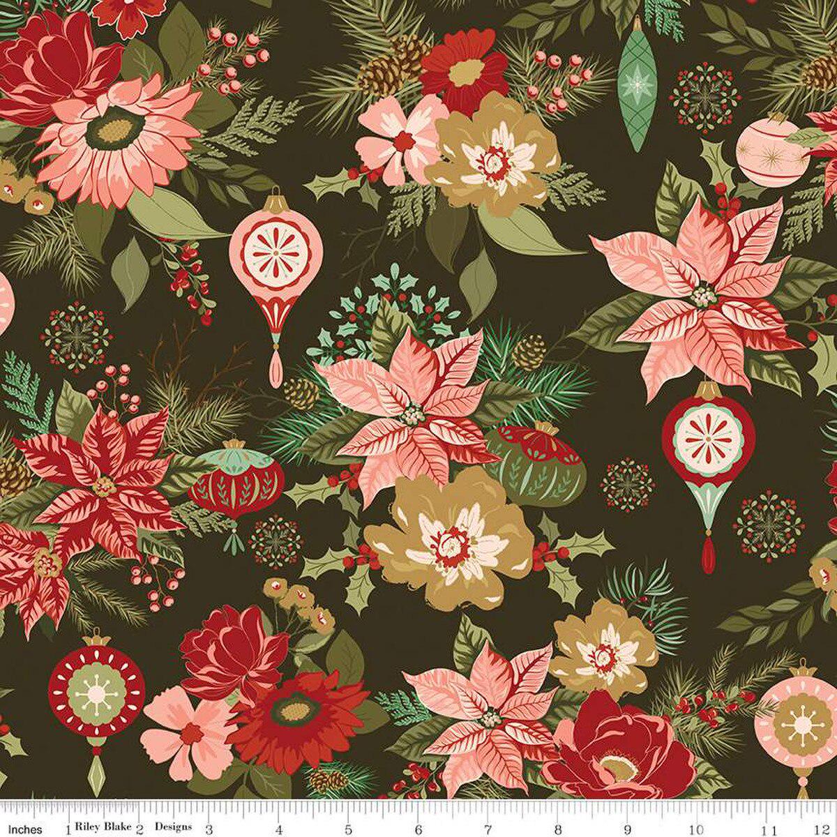 Quilting Cotton Glisten Main Mocha Floral Riley Blake