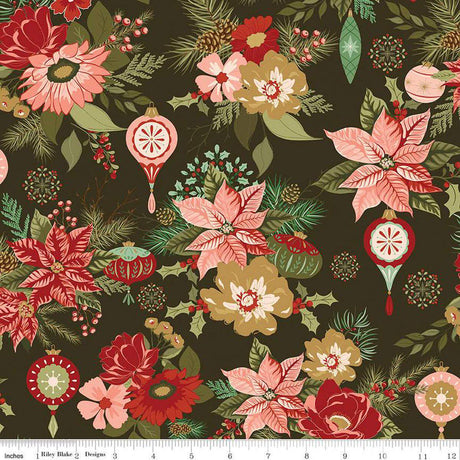 Quilting Cotton Glisten Main Mocha Floral Riley Blake