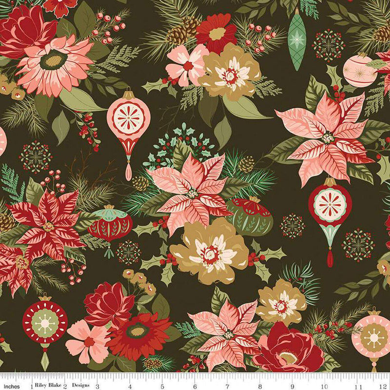 Quilting Cotton Glisten Main Mocha Floral Riley Blake