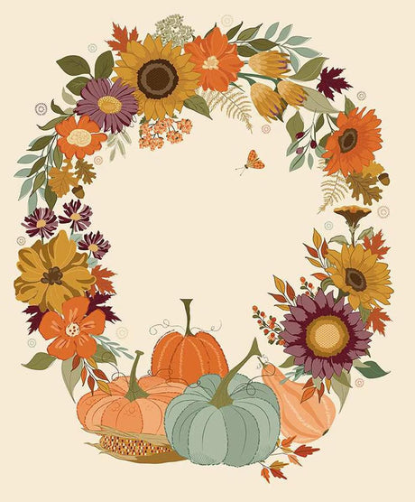 Fabric Panel The Awe of Autumn Autumn Wreath Cream Riley Blake