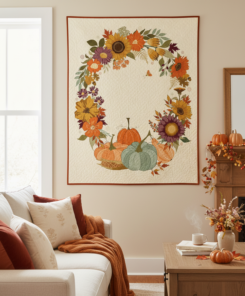 Fabric Panel The Awe of Autumn Autumn Wreath Cream Riley Blake