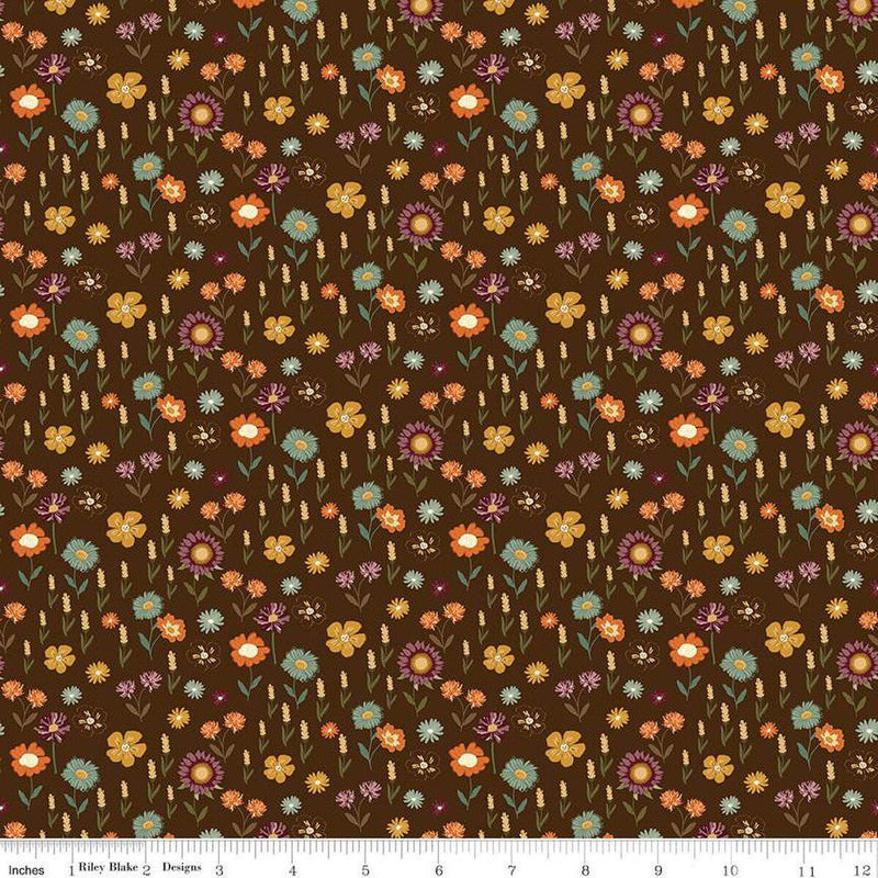 Quilting Cotton The Awe of Autumn Floral Brown Riley Blake Designs