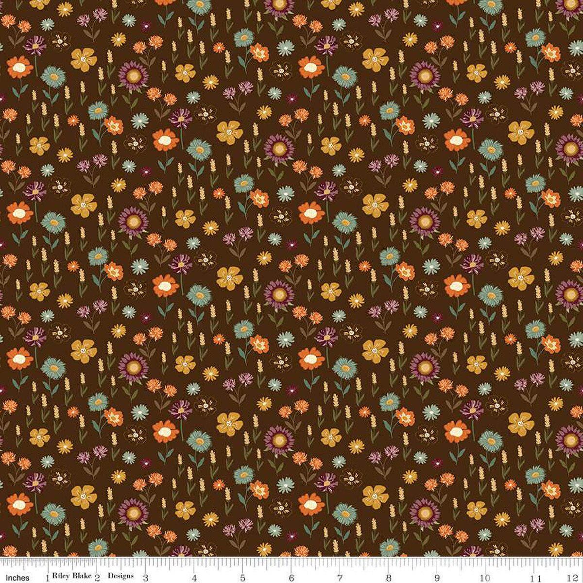 Quilting Cotton The Awe of Autumn Floral Brown Riley Blake Designs