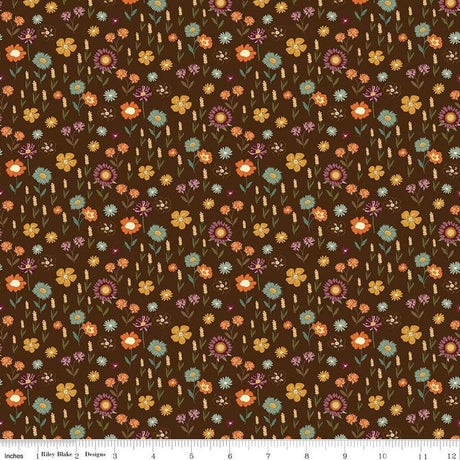 Quilting Cotton The Awe of Autumn Floral Brown Riley Blake Designs