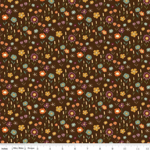 Quilting Cotton The Awe of Autumn Floral Brown Riley Blake Designs