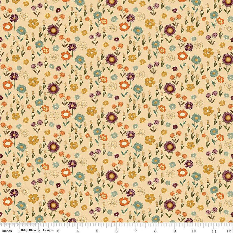 Quilting Cotton The Awe of Autumn Floral Latte Riley Blake Designs