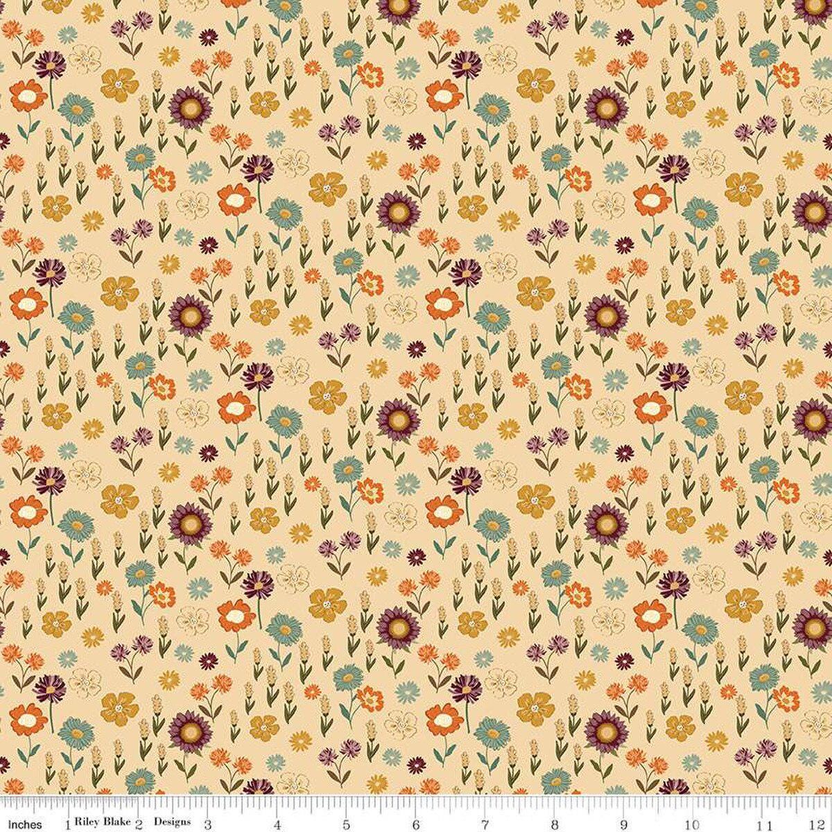 Quilting Cotton The Awe of Autumn Floral Latte Riley Blake Designs