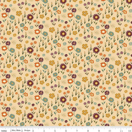 Quilting Cotton The Awe of Autumn Floral Latte Riley Blake Designs