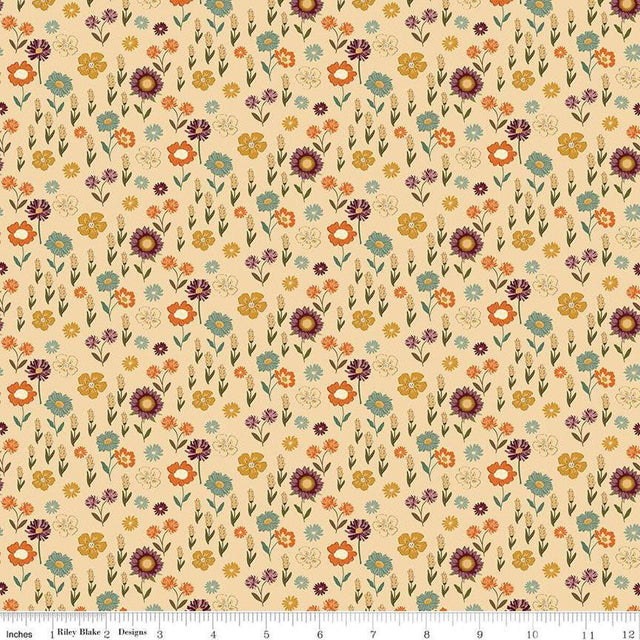 Quilting Cotton The Awe of Autumn Floral Latte Riley Blake Designs