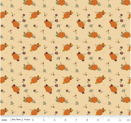 Quilting Cotton The Awe of Autumn Pumpkins Latte Riley Blake