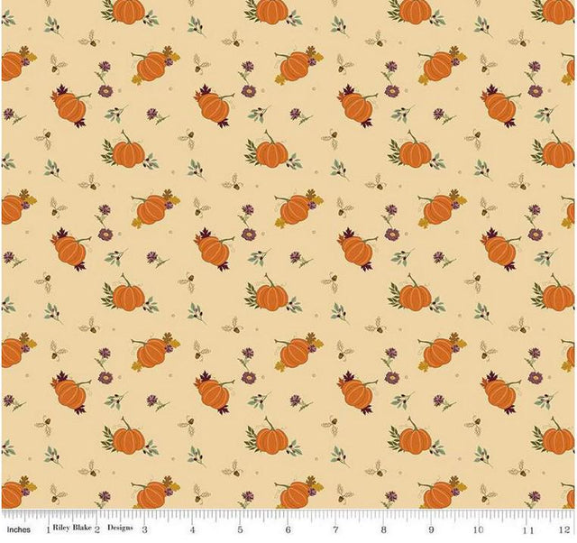 Quilting Cotton The Awe of Autumn Pumpkins Latte Riley Blake