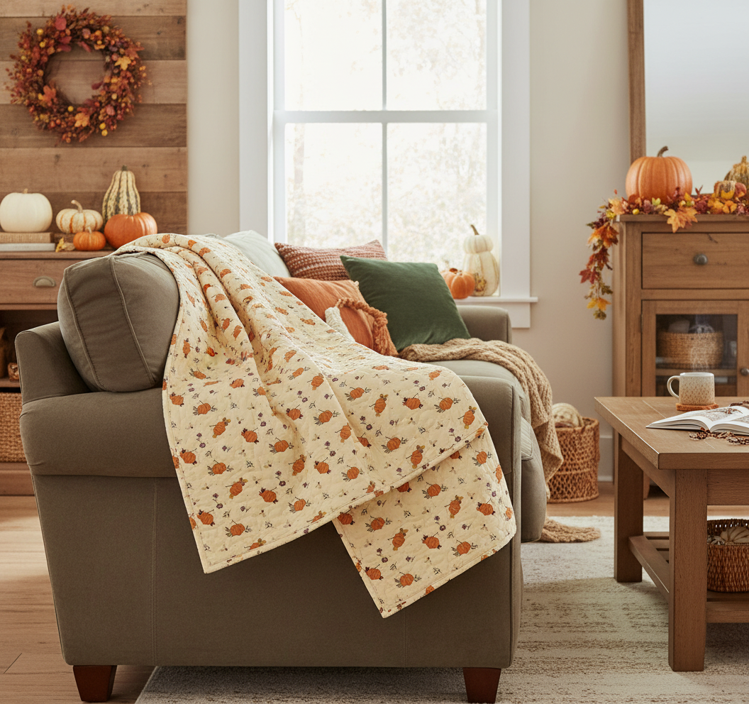 Quilting Cotton The Awe of Autumn Pumpkins Latte Riley Blake
